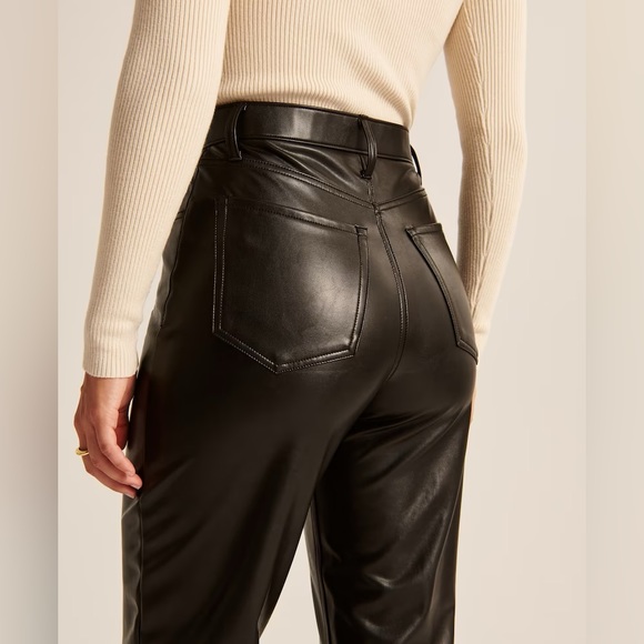 Abercrombie Black Curve Love Vegan Leather Ankle Straight Pant with Split Hem - Picture 3 of 3